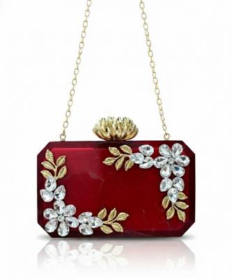 Ruby red rexine crystal clutch 3