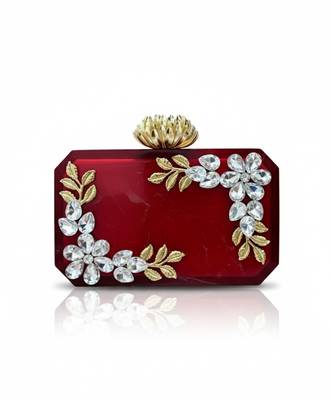 Ruby red rexine crystal clutch 4