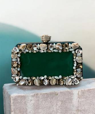 Emerald green rexine clutch 1