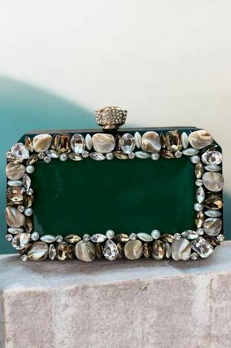 Emerald green rexine clutch