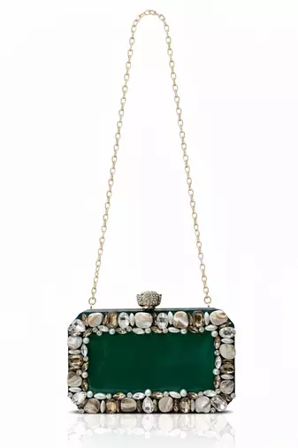 Emerald green rexine clutch