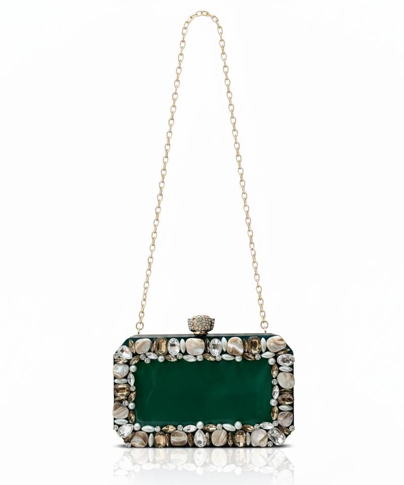 Emerald green rexine clutch