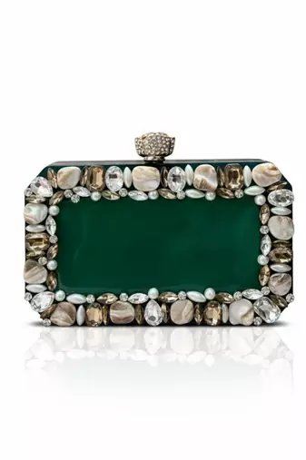 Emerald green rexine clutch