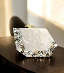 Ivory pearl rexine box clutch