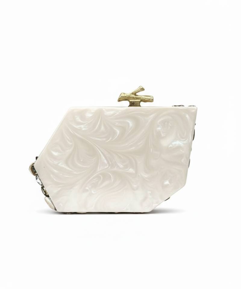 Ivory pearl rexine box clutch