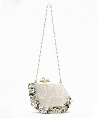 Ivory pearl rexine box clutch 3