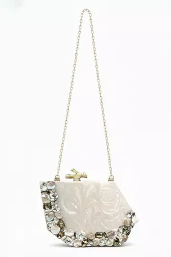 Ivory pearl rexine box clutch