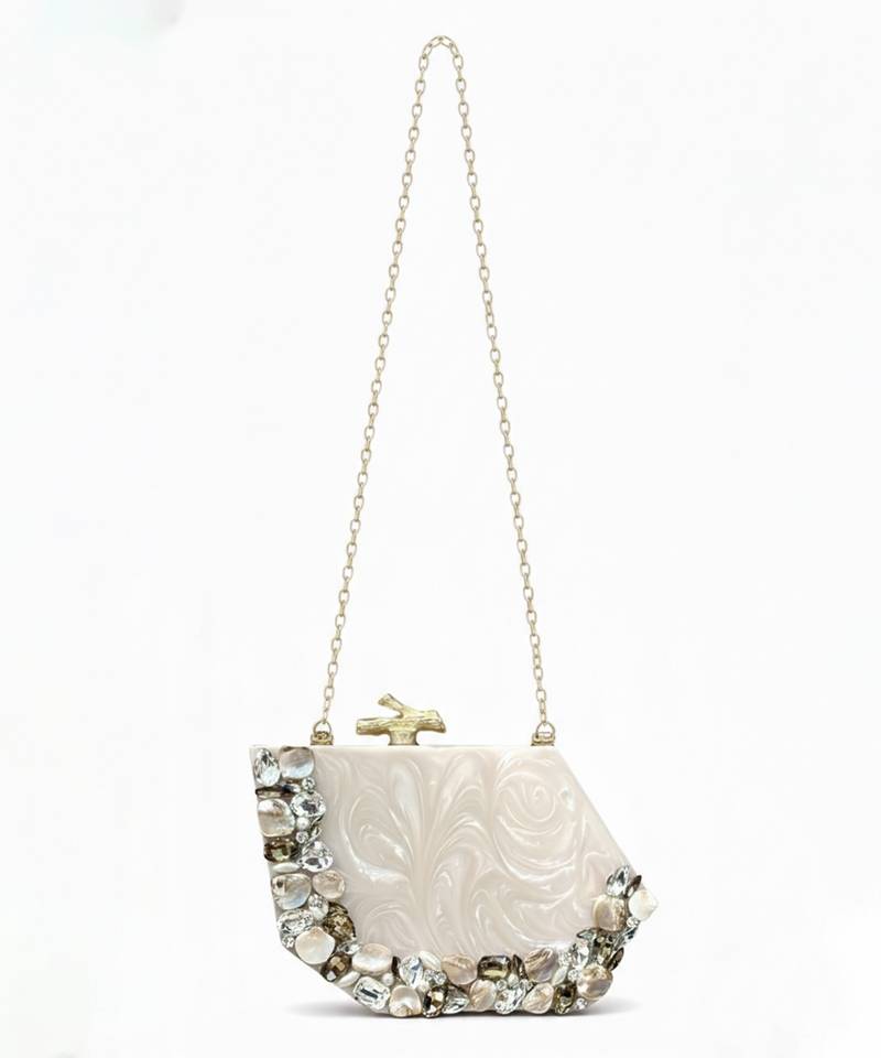 Ivory pearl rexine box clutch