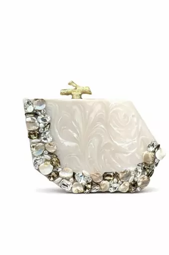 Ivory pearl rexine box clutch
