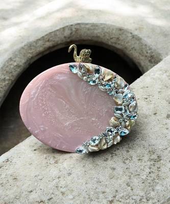 Blush pink rexine oval clutch 1