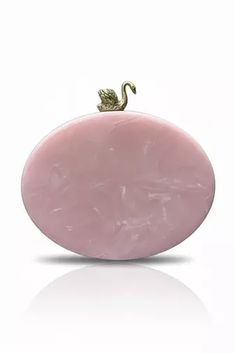 Blush pink rexine oval clutch
