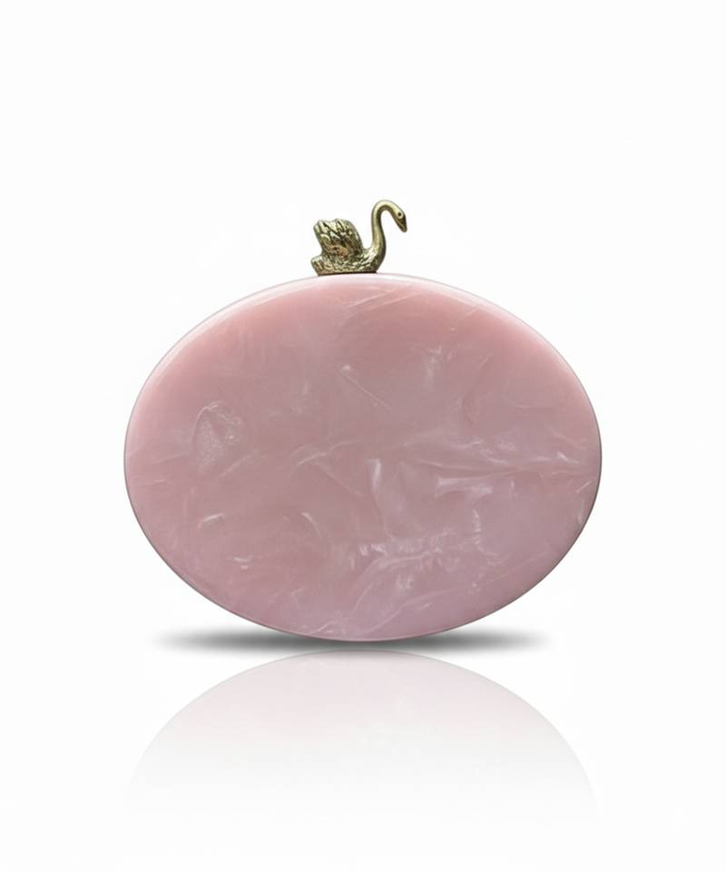 Blush pink rexine oval clutch