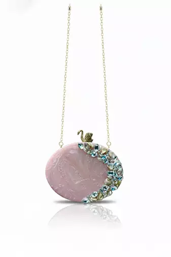 Blush pink rexine oval clutch