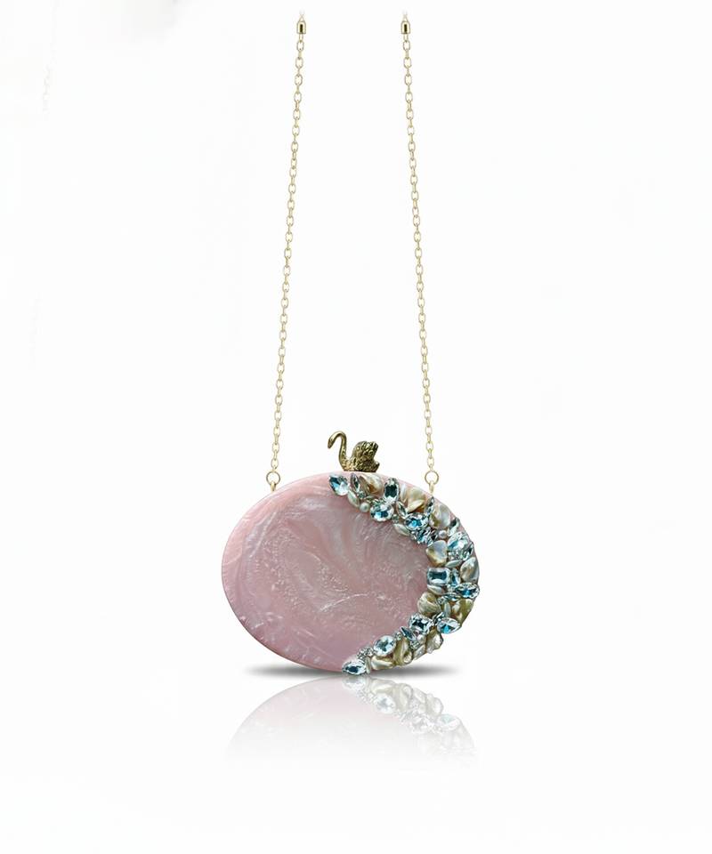 Blush pink rexine oval clutch