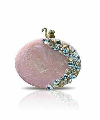Blush pink rexine oval clutch 4