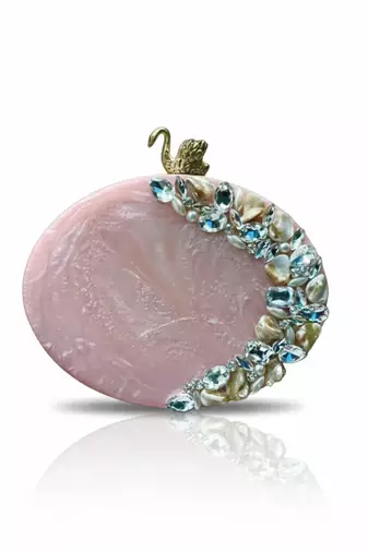 Blush pink rexine oval clutch
