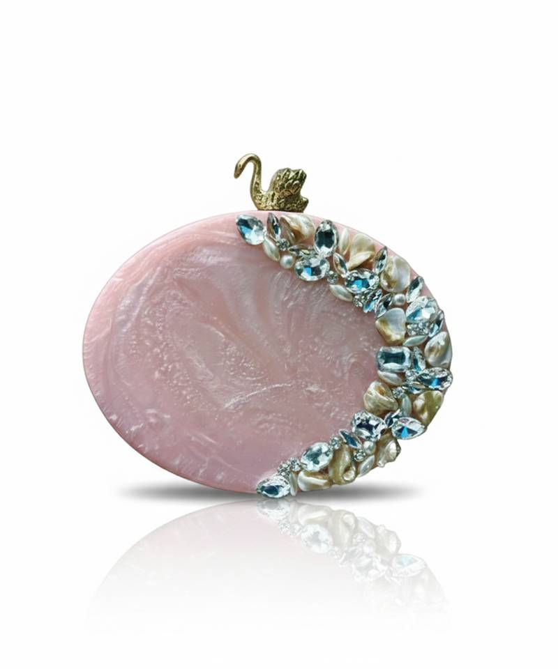 Blush pink rexine oval clutch