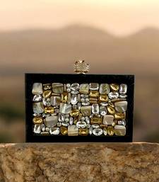 Jet black pearl rexine box clutch