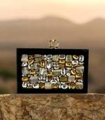 Jet black pearl rexine box clutch