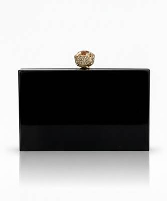 Jet black pearl rexine box clutch 2