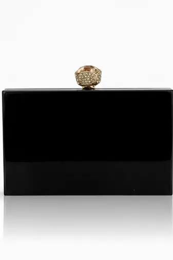 Jet black pearl rexine box clutch
