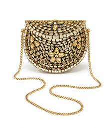Metallic gold beaded mosaic clutch