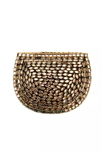 Metallic gold beaded mosaic clutch