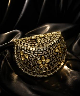 Metallic gold beaded mosaic clutch 3