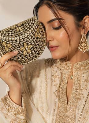 Metallic gold beaded mosaic clutch 4