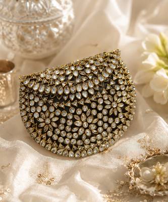 Black gold beaded metal mosaic clutch 1