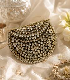 Black gold beaded metal mosaic clutch