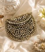 Black gold beaded metal mosaic clutch