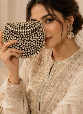 Black gold beaded metal mosaic clutch 2