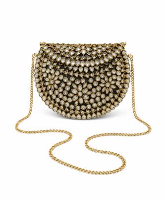Black gold beaded metal mosaic clutch 3