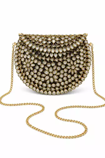 Black gold beaded metal mosaic clutch