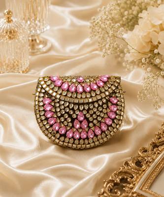 Pink gold beaded metal mosaic clutch 1
