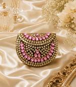 Pink gold beaded metal mosaic clutch