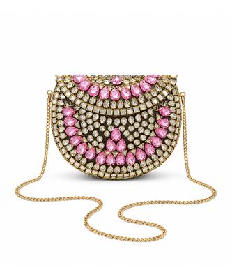 Pink gold beaded metal mosaic clutch 3