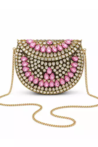 Pink gold beaded metal mosaic clutch