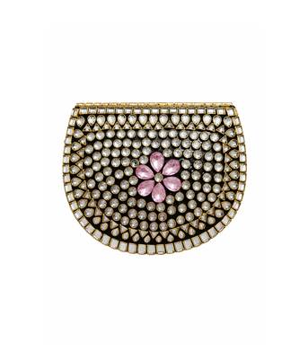 Pink gold beaded metal mosaic clutch 4