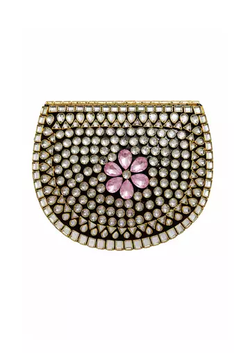 Pink gold beaded metal mosaic clutch