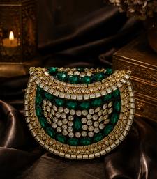 Emerald green beaded metal mosaic clutch