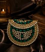 Emerald green beaded metal mosaic clutch