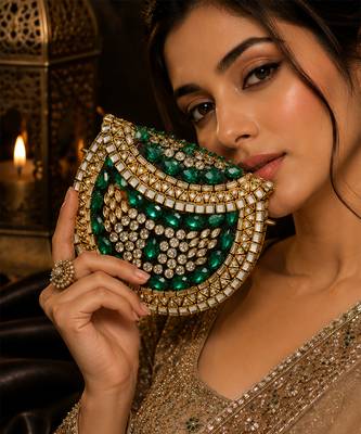 Emerald green beaded metal mosaic clutch 2