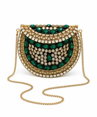 Emerald green beaded metal mosaic clutch 3