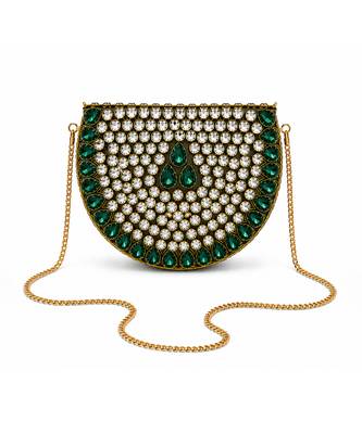 Emerald green beaded metal mosaic clutch 4