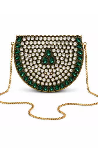 Emerald green beaded metal mosaic clutch