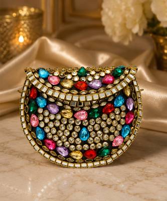 Multicolor beaded metal mosaic clutch 1