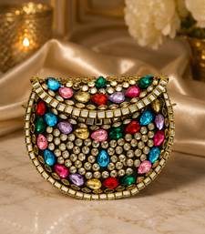 Multicolor beaded metal mosaic clutch