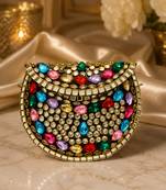 Multicolor beaded metal mosaic clutch